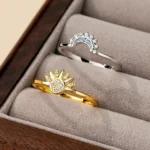 Sun and Moon Couple Ring Set stone