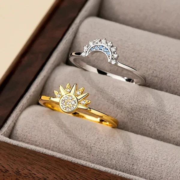 Sun and Moon Couple Ring Set stone