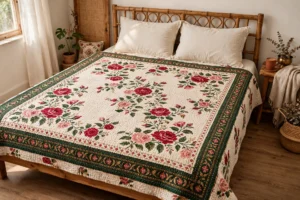গোলাপ ফুল নকশি কাঁথা ক্লোজ আপ - Rose Nakshi Kantha detail