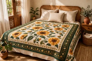 সূর্যমুখী নকশি কাঁথা ক্লোজ আপ - Sunflower Nakshi Kantha detail