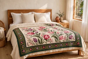 টিউলিপ নকশি কাঁথা ক্লোজ আপ - Tulip Nakshi Kantha detail