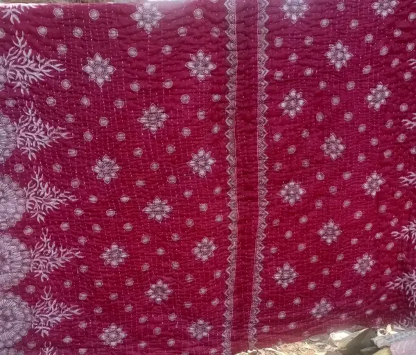 Hand stitched kantha 30 layer magenta floral design king size