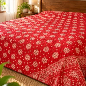 Handmade Kantha 15 Layer Red On Bed
