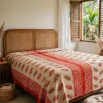 kantha spread on bed.