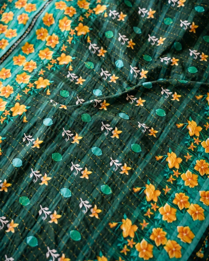 নকশি হাউস সম্পর্কে — সবুজ হলুদ ফুল নকশি কাঁথা